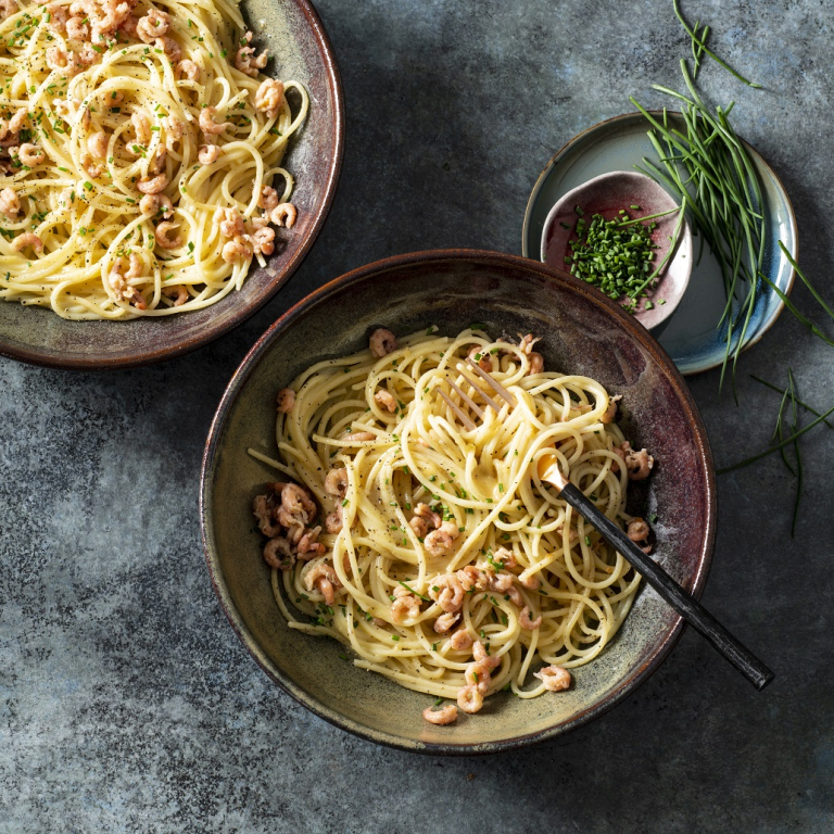 Privat: Spaghetti met Beemster Oud, peper & Hollandse garnalen